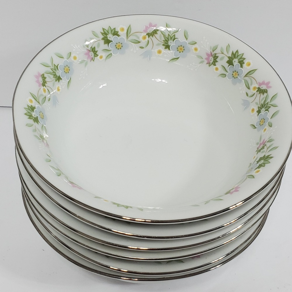 Johann Haviland Fruit Bowls Set‎ of 6 5in White Blue Garland Vintage